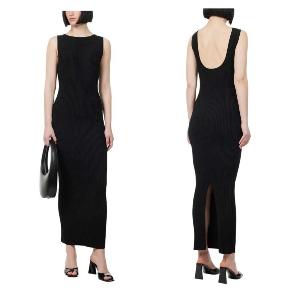 Good American Size XL Shine Round Neck Rib Knit Black Maxi Dress‎
